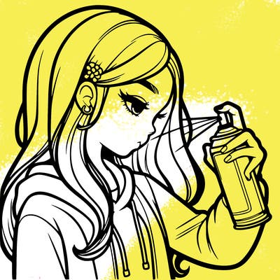 a realistic girl spray painting