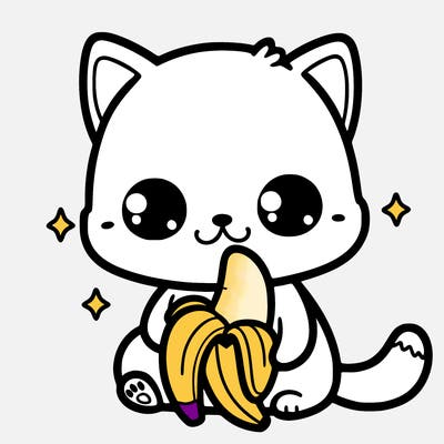 cute cat eating a banana