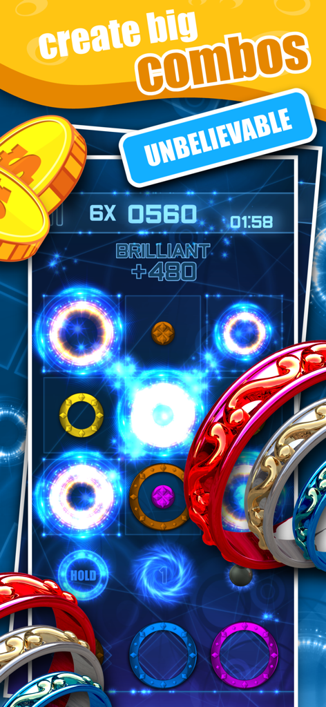 Color Ring Cash Tournament gameplay showing high combo points and glowing ring matches