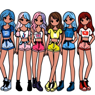 a group of girls wearing crop tops and shorts