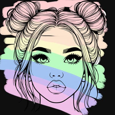 realistic girl with two buns on her hair and lips