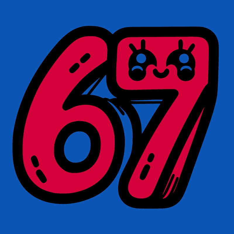 the numbers 67