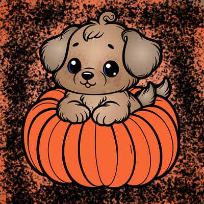cute little puppy in a pumpkin