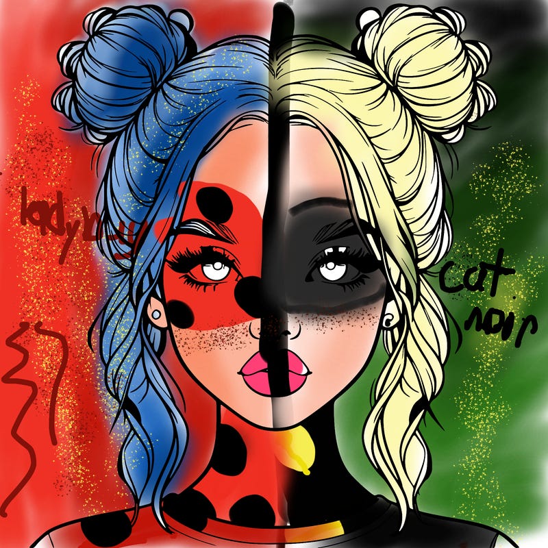 realistic girl with two buns in hair and lips