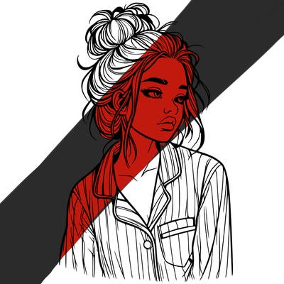 realistic woman with pajamas on and a messy bun