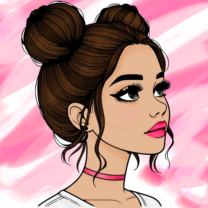 realistic girl with buns on the top of her head