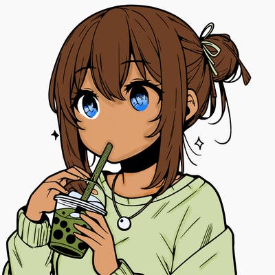 manga character drinking boba