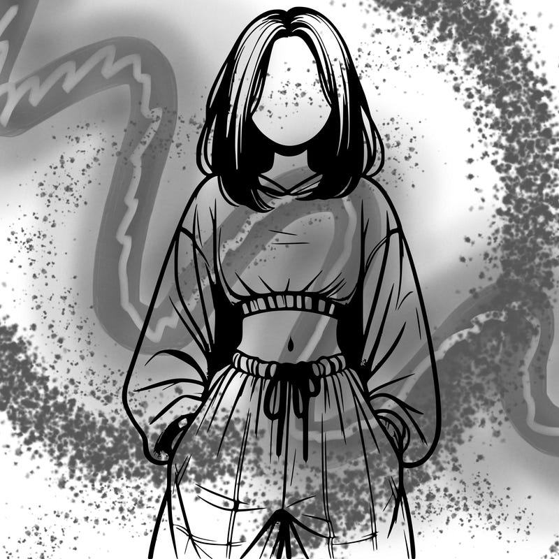 realistic girl faceless with baggy pants and a crop top