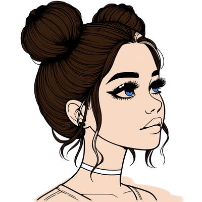 realistic girl with buns on the top of her head