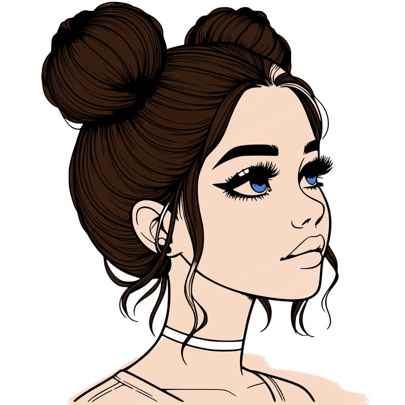 realistic girl with buns on the top of her head