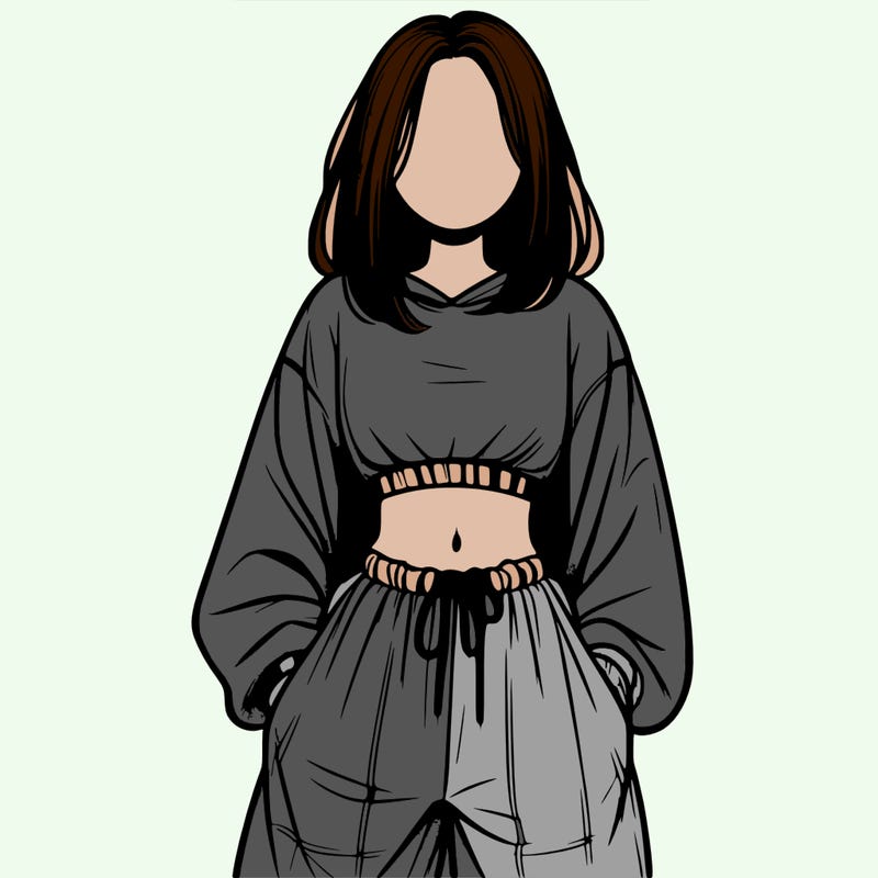 realistic girl faceless with baggy pants and a crop top