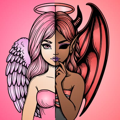 realistic angel half demon