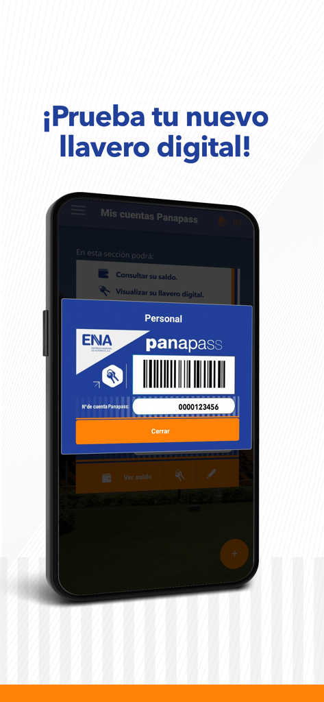 Panapass - Panapass mobile app screen showing a digital keychain with a barcode for toll payments