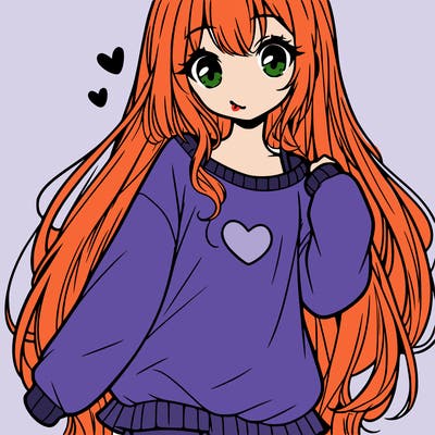 sweet cute anime girl with long hair in cute sweatshirt