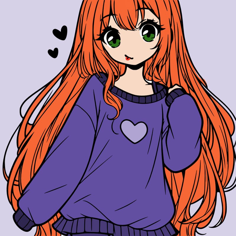 sweet cute anime girl with long hair in cute sweatshirt
