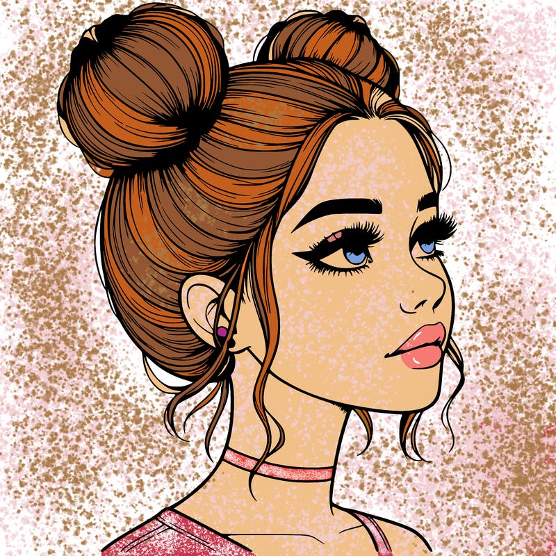 realistic girl with buns on the top of her head