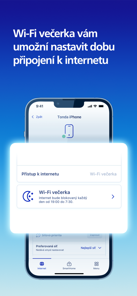 O2 Smart Box - O2 Smart Box app interface showing the Wi-Fi bedtime feature for scheduling internet access
