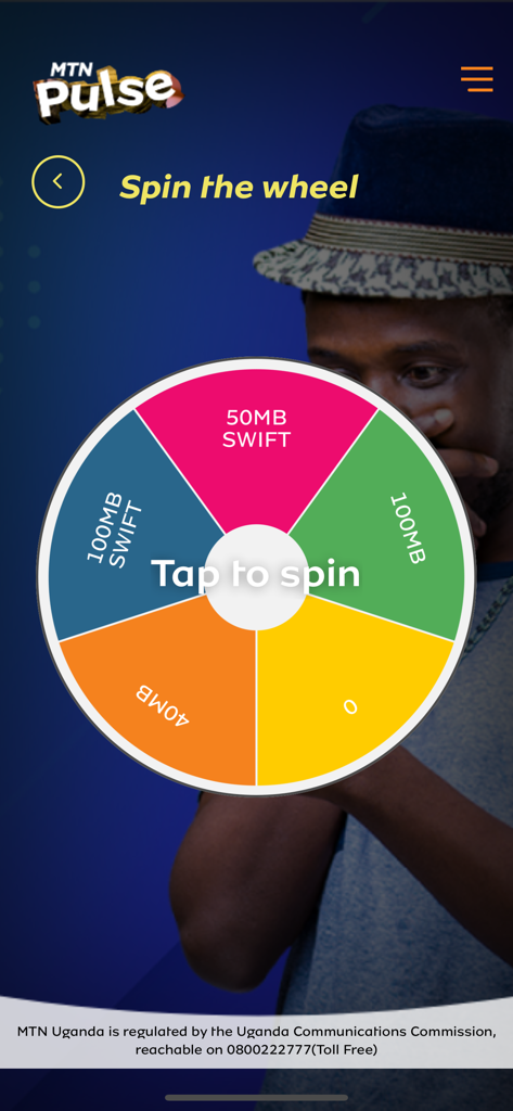 MTN Pulse app spin the wheel game interface for winning data bundles