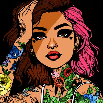 realistic girl with tattoos all over