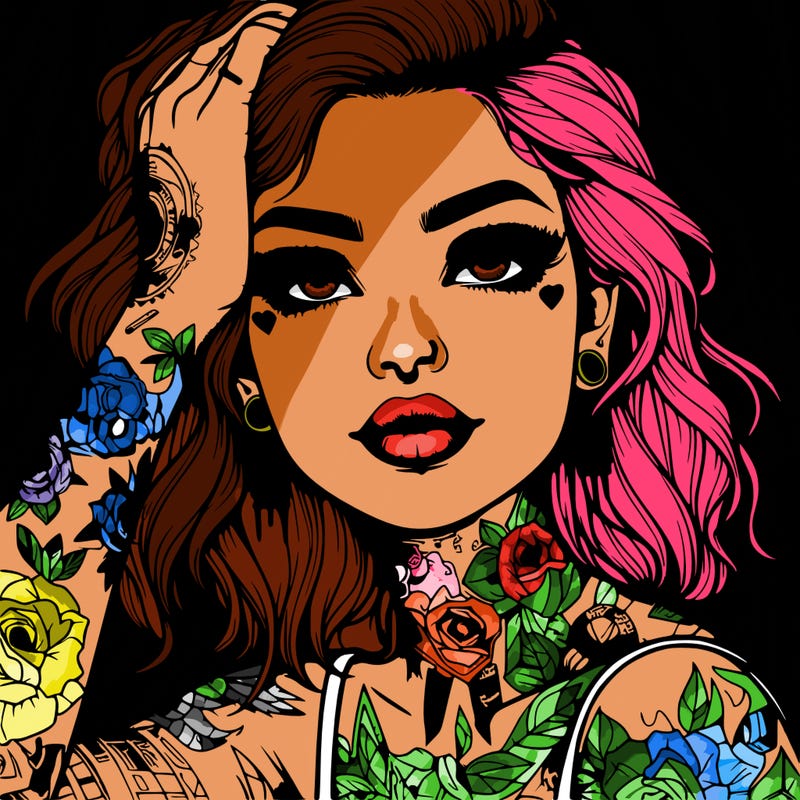 realistic girl with tattoos all over