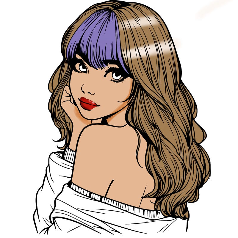 realistic girl with bangs looking over her shoulder