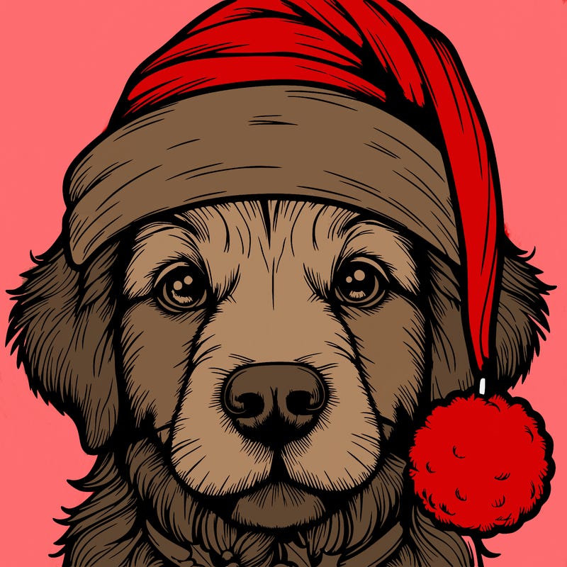 realistic dog with a christmas hat
