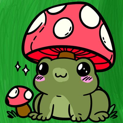 a cute frog with a mushroom hat