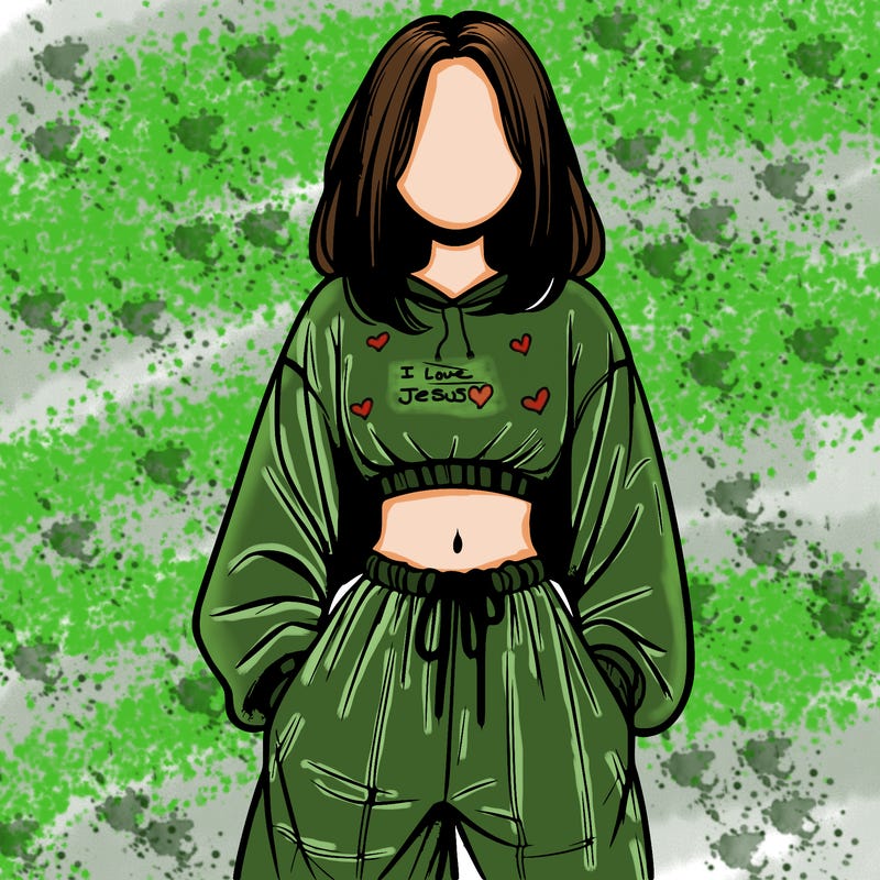 realistic girl faceless with baggy pants and a crop top