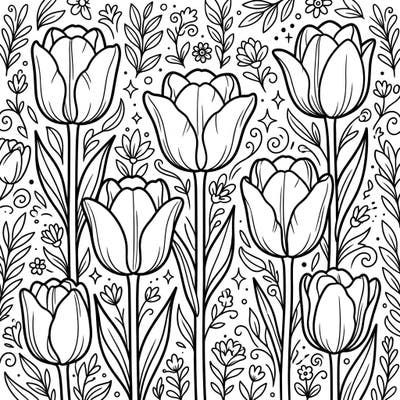 Let your child's creativity bloom with this delightful coloring page featuring sturdy Darwin Hybrid Tulips. Designed for young artists aged 4-8, it offers bold lines and engaging floral patterns perfect for a colorful spring activity.