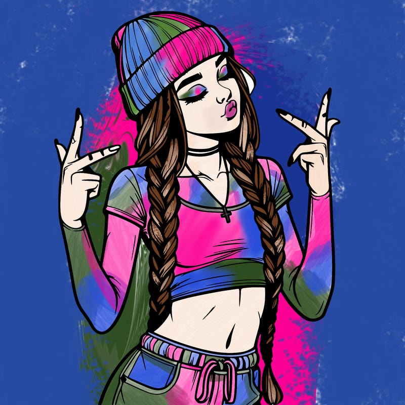 realistic teenage girl with braids and a beanie and crop top doing 🫶🏼