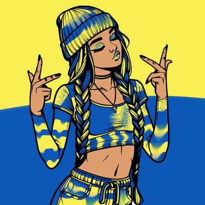 realistic teenage girl with braids and a beanie and crop top doing 🫶🏼