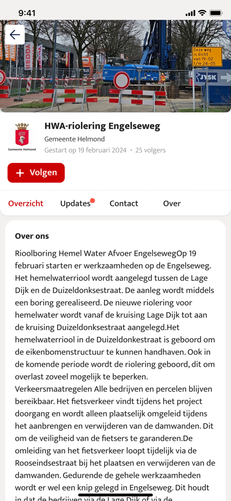 Helmond Bouwt - Helmond Bouwt App Projektübersicht mit Foto der Baustelle und Projektbeschreibung
