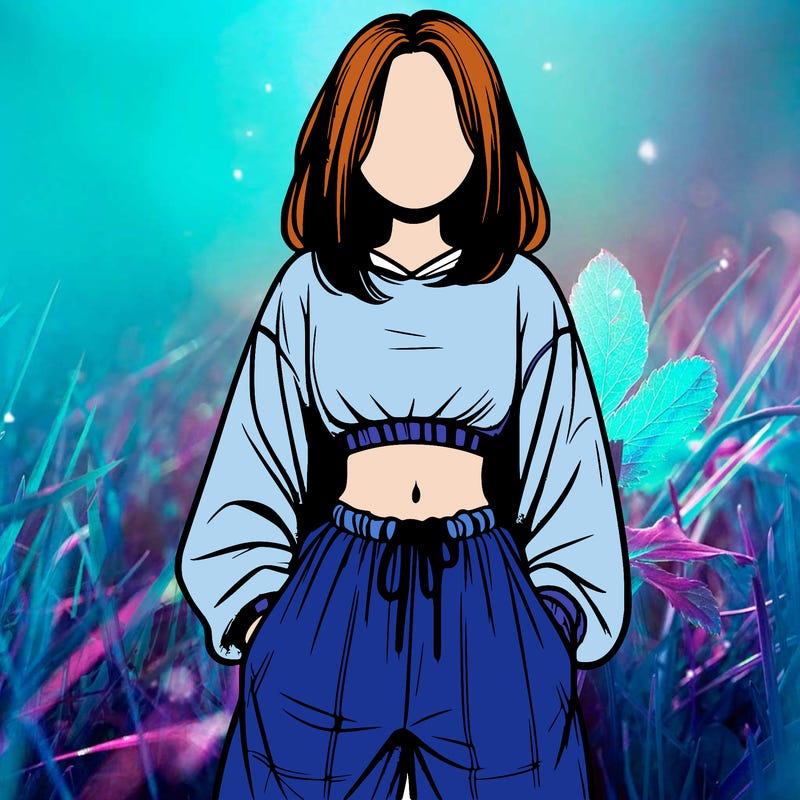 realistic girl faceless with baggy pants and a crop top