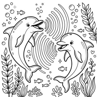 Discover the fascinating world of dolphin communication with this delightful coloring page. Bring to life two playful dolphins and their vibrant underwater habitat.