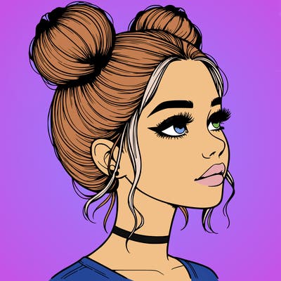 realistic girl with buns on the top of her head