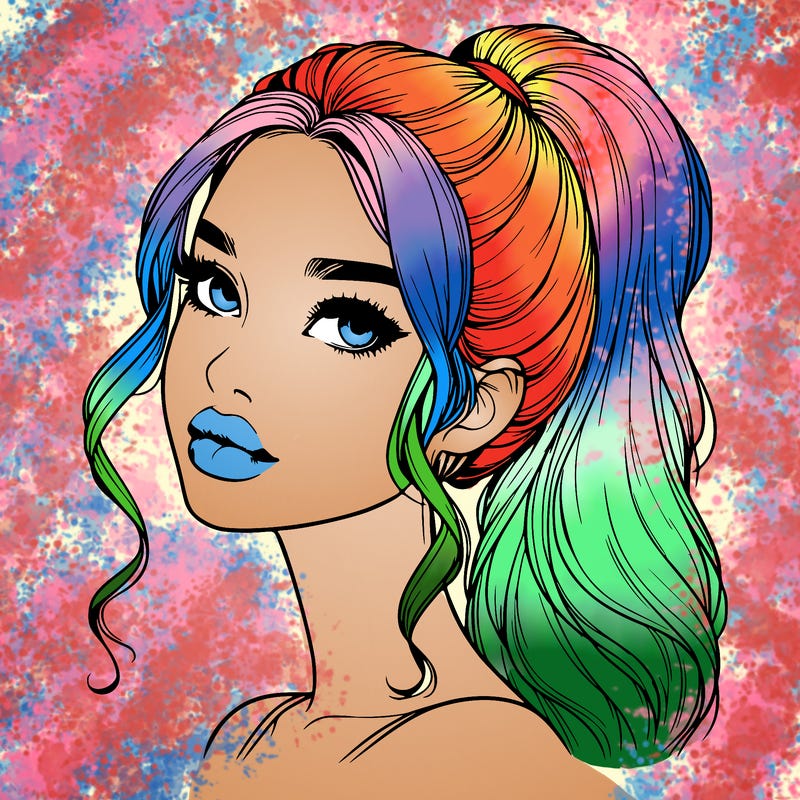 realistic girl with a ponytail on her hair and lips