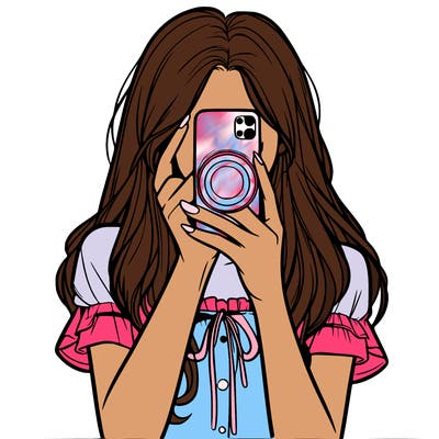 a realistic girl holding her phone taking pictures