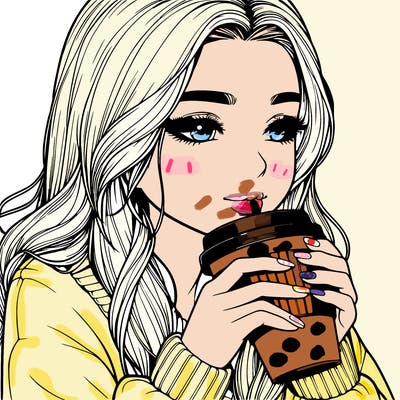 realistic girl drinking coffee