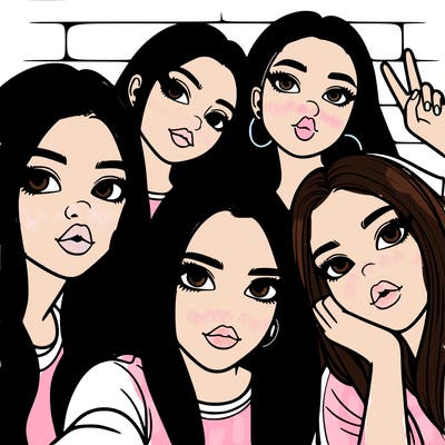 group of teen girls friends y2k up close in a selfie