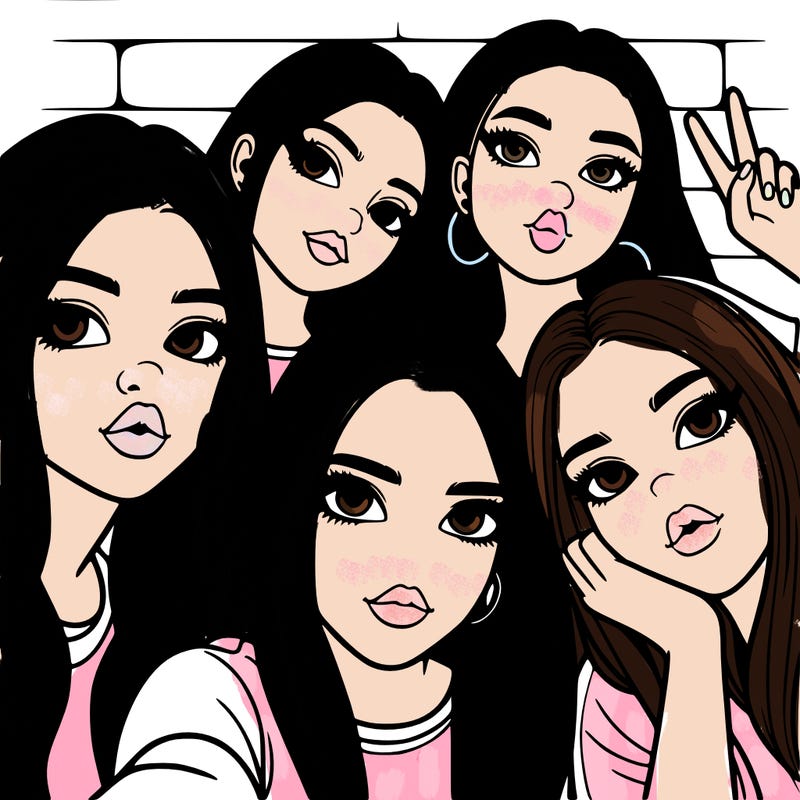 group of teen girls friends y2k up close in a selfie