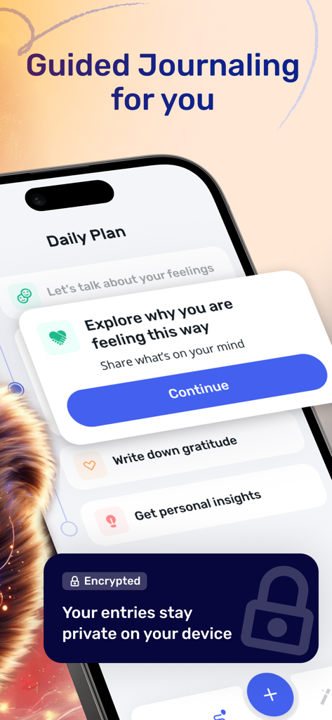 Thera AI mental health journal app interface for guided journaling and private entries