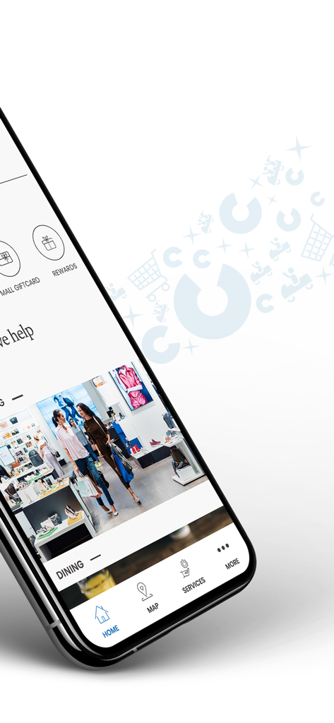 City Centres - City Centres mobile app home screen showing lifestyle shopping options and navigation menu