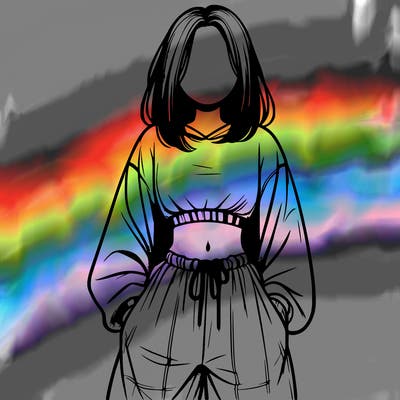 realistic girl faceless with baggy pants and a crop top