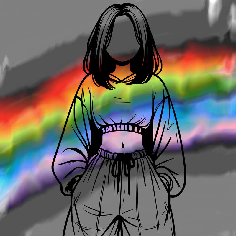 realistic girl faceless with baggy pants and a crop top