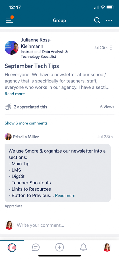 Connect (ASCD+ISTE) - A community discussion feed within the Connect app where educators share tech tips and professional advice.
