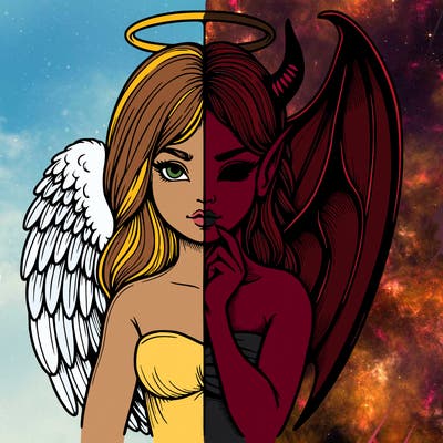 realistic angel half demon