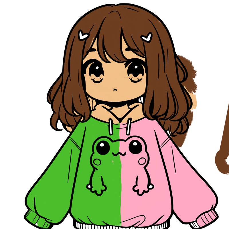 girl wearing frogging sweatshirt