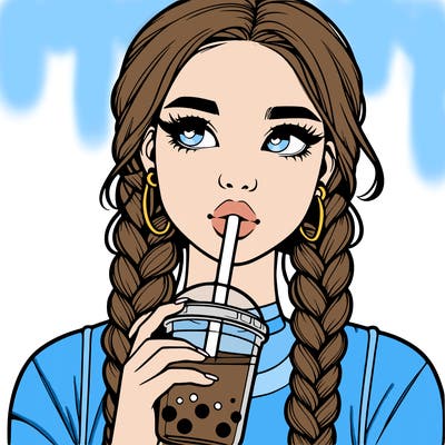 realistic girl with braided hair drinking boba