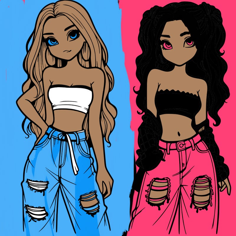 2 girls in crop tops and baggy jeans ripped