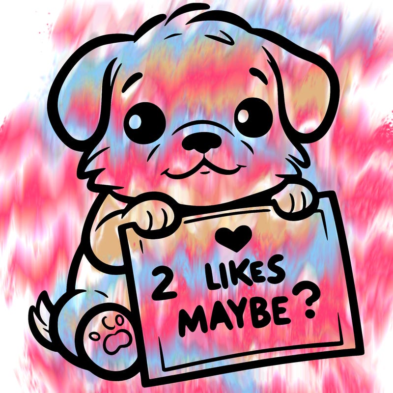 a puppy holding a sign that says 2 likes maybe?